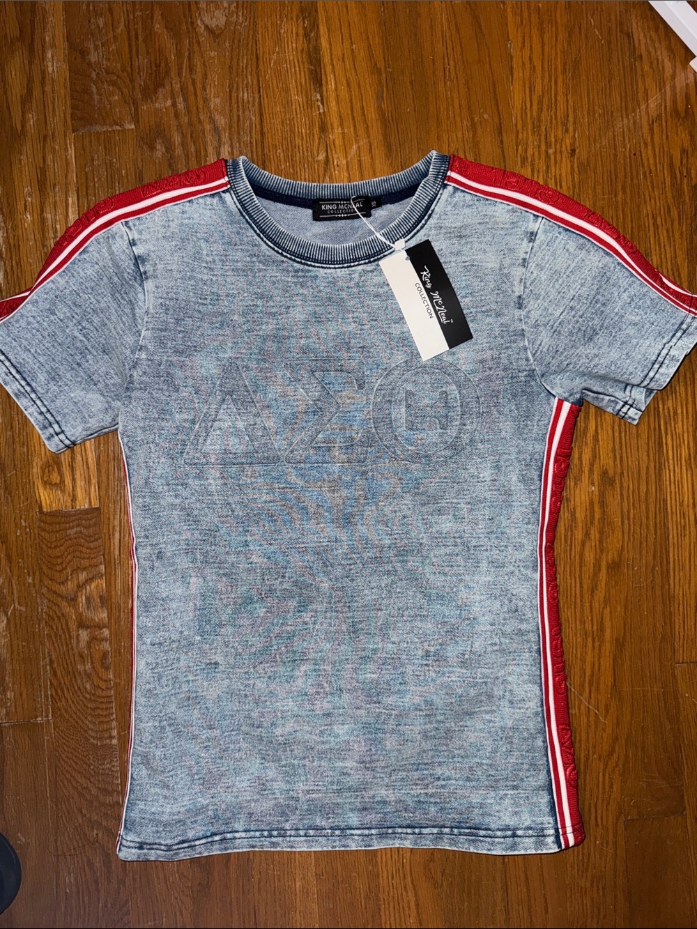SOROR ONLY BRAND NEW XS  blue grey cotton-denim look trim red white 1913